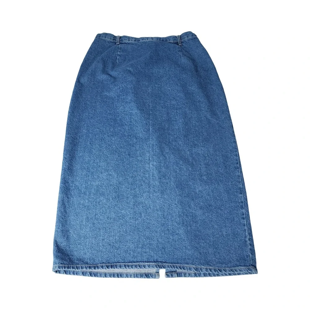 BLUEZONE Vintage 90s Denim Maxi Skirt Blue Cotton High Waist Front Slit USA 14W - Picture 12 of 14